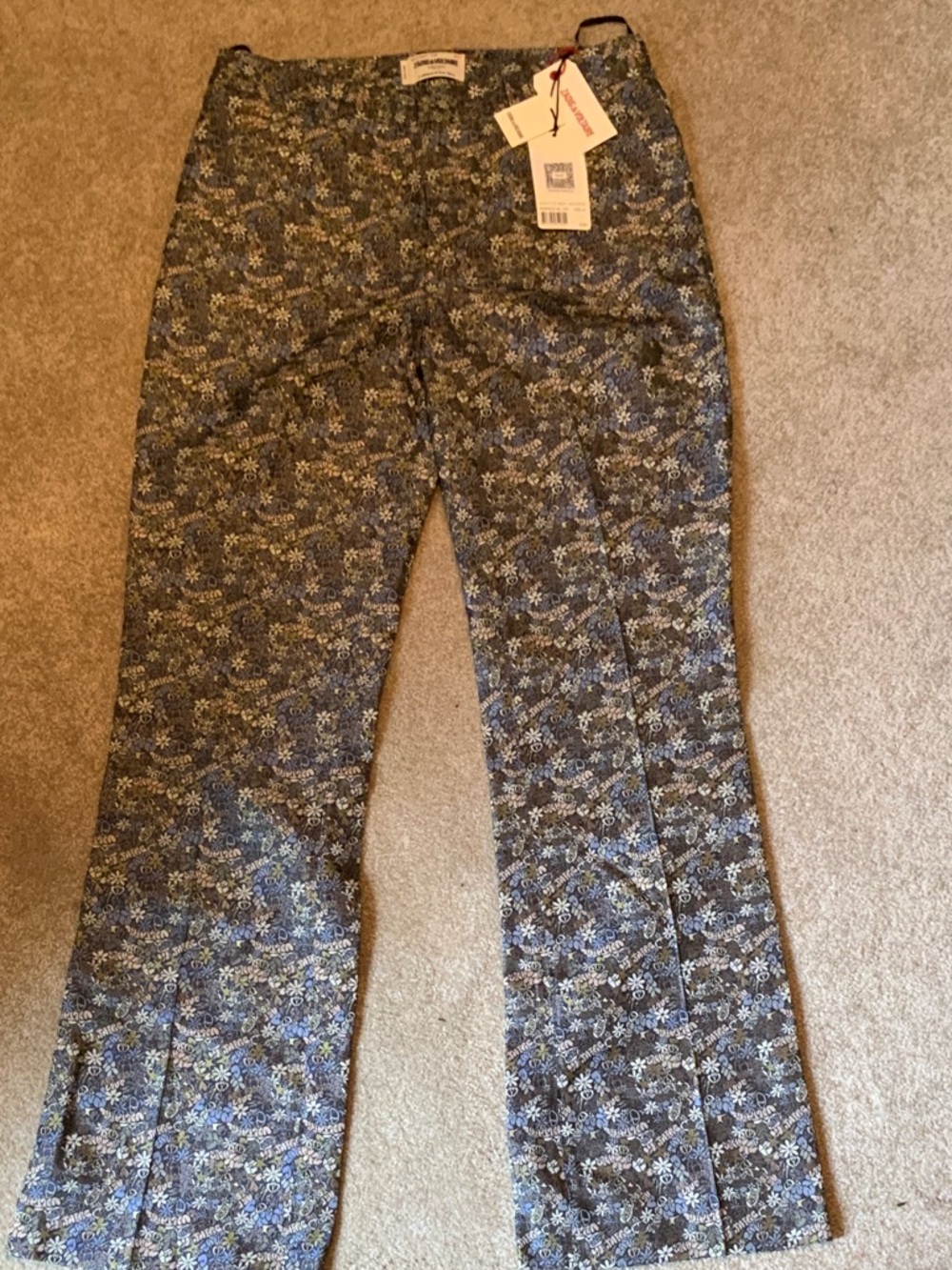 Zadig & Voltaire Navy and White Floral Straight-Leg Pants